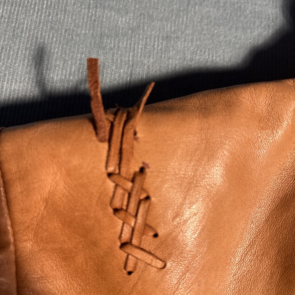 Cole Haan Collection Tan Lambskin Leather Whipstitch Moto Jacket Womens Medium - Picture 11 of 16